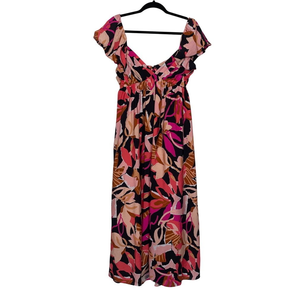 Meet Me in Santorini Maxi Dress Womens L Abstract Floral Tie Back Resortwear - Picture 2 of 11